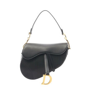 Christian Dior Saddle Bag Handbag Leather Black